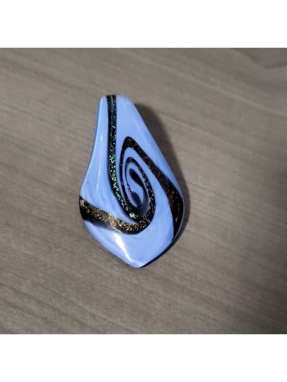 Vintage Murano Swirl Blue Glitter Glass Necklace Pendant